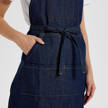 CIRCOOLE Chef Apron for Men Women with Large Pockets, Adjustable Denim Apron for Cooking, Baking, Gardening, Woodworking, Painting,Size M to XXL(Blue)