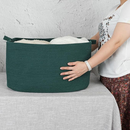 Large Rectangle Blankets Basket Living Room 22"x17"x12" Woven Cotton Rope
