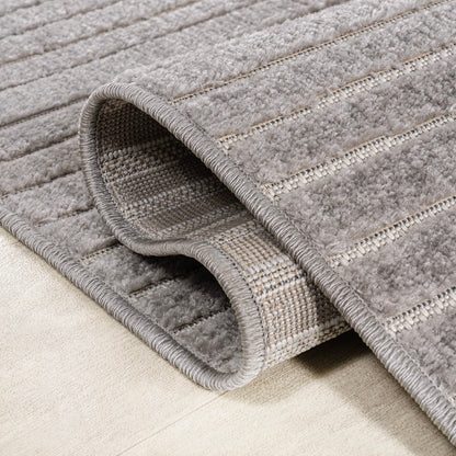 JONATHAN Y Hallie High-Low Curve Gray/Ivory 6x6 Square Indoor/Outdoor Area Rug, Minimalist, Pet Friendly, Non-Shedding, Stain Resistant, Hose-Washable for Backyard, Patio, Porch (SCN100A-6SQ)