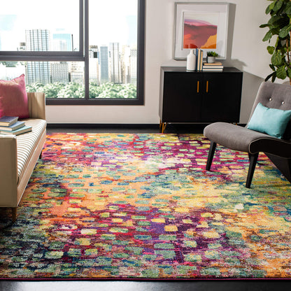 SAFAVIEH Monaco Collection Area Rug - 8' x 10', Pink & Multi, Boho Chic Abstract Watercolor Design, Non-Shedding & Easy Care, Ideal for High Traffic Areas in Living Room, Bedroom (MNC225D)