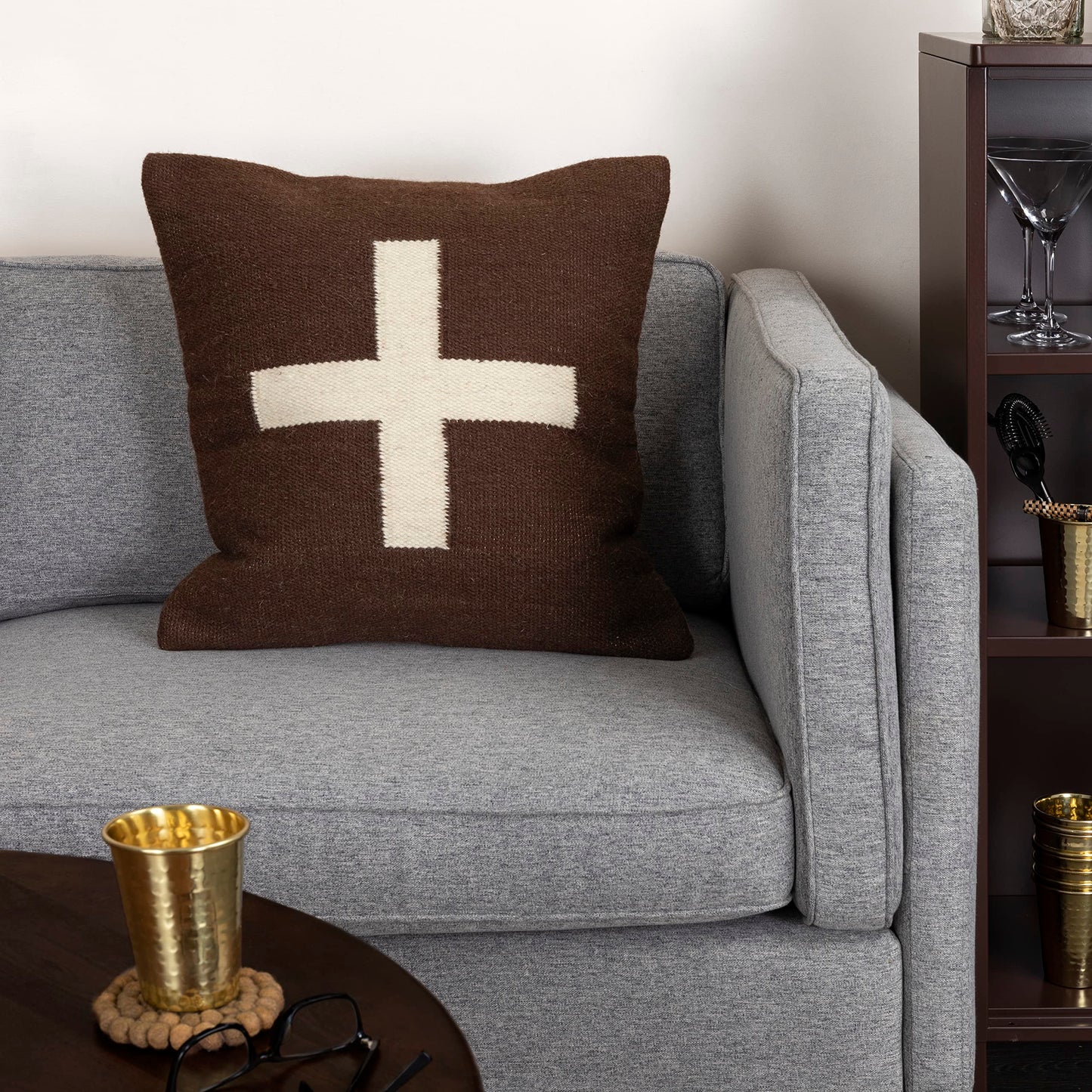 Creative Co-Op Swiss Cross Cotton Wool Throw Natural Pillow, std, Cream and Black