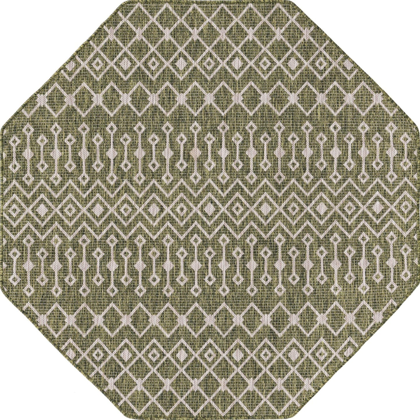 Unique Loom Outdoor Trellis Collection Area Rug - Tribal Trellis (5' 3" Octagon, Green/ Natural)