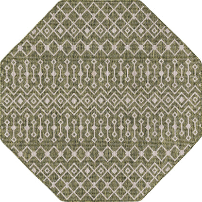 Unique Loom Outdoor Trellis Collection Area Rug - Tribal Trellis (5' 3" Octagon, Green/ Natural)