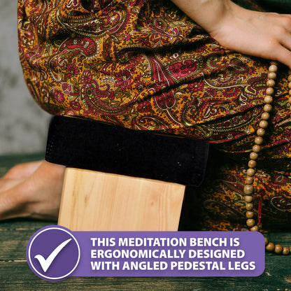 Mudra Crafts Black Foldable Meditation Chair - Yoga Zen Meditation Bench Kneeling Stool - Wooden Meditation Stool with Cushion - Prayer Kneeler Seiza Meditation Seat