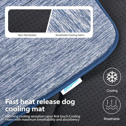 Cooling Dog Mat Q-Max>0.5 - Rapid Cooling Tech, Thin Breathable Crate Pad, Portable Washable Summer Mat, Chill Soothing Fabric - 30"x20" Medium Dog, Wander Blue