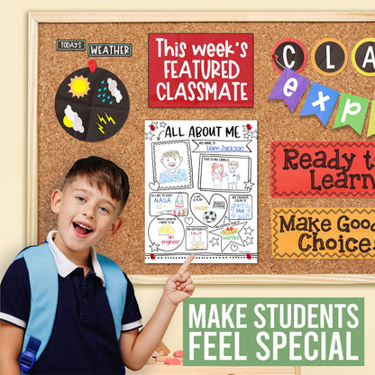 Hadley Designs All About Me Posters for Classroom Must Haves - 20 Star Student Poster, 100 Days of School Items, Star of The Week Poster Elementary Classroom Decor, End of School Year Teacher Supplies