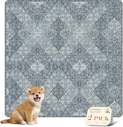 nunubaby Washable Pee Pads for Dogs, Stylish, Non-Slip and Leak-Proof Pee Pads. Reusable Potty Pads for Dogs for Crates and Floors.(Blue/Multi, 48" x48" )