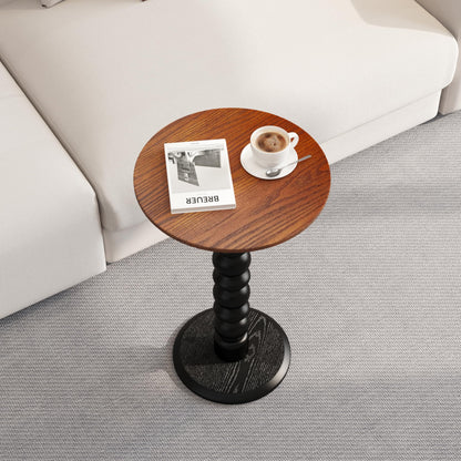 zaowofires Solid Wooden Round Side Table(Walnut/Black, 11.8" W*21.65" H)
