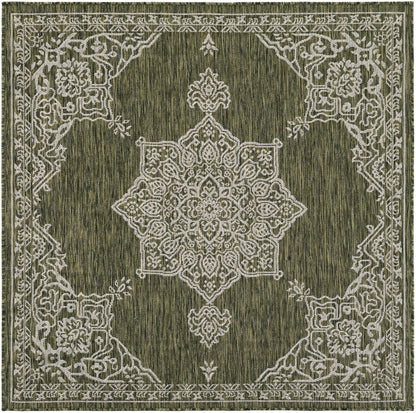 Unique Loom Outdoor Traditional Collection Area Rug - Antique (5' 3" Square Green/Ivory)