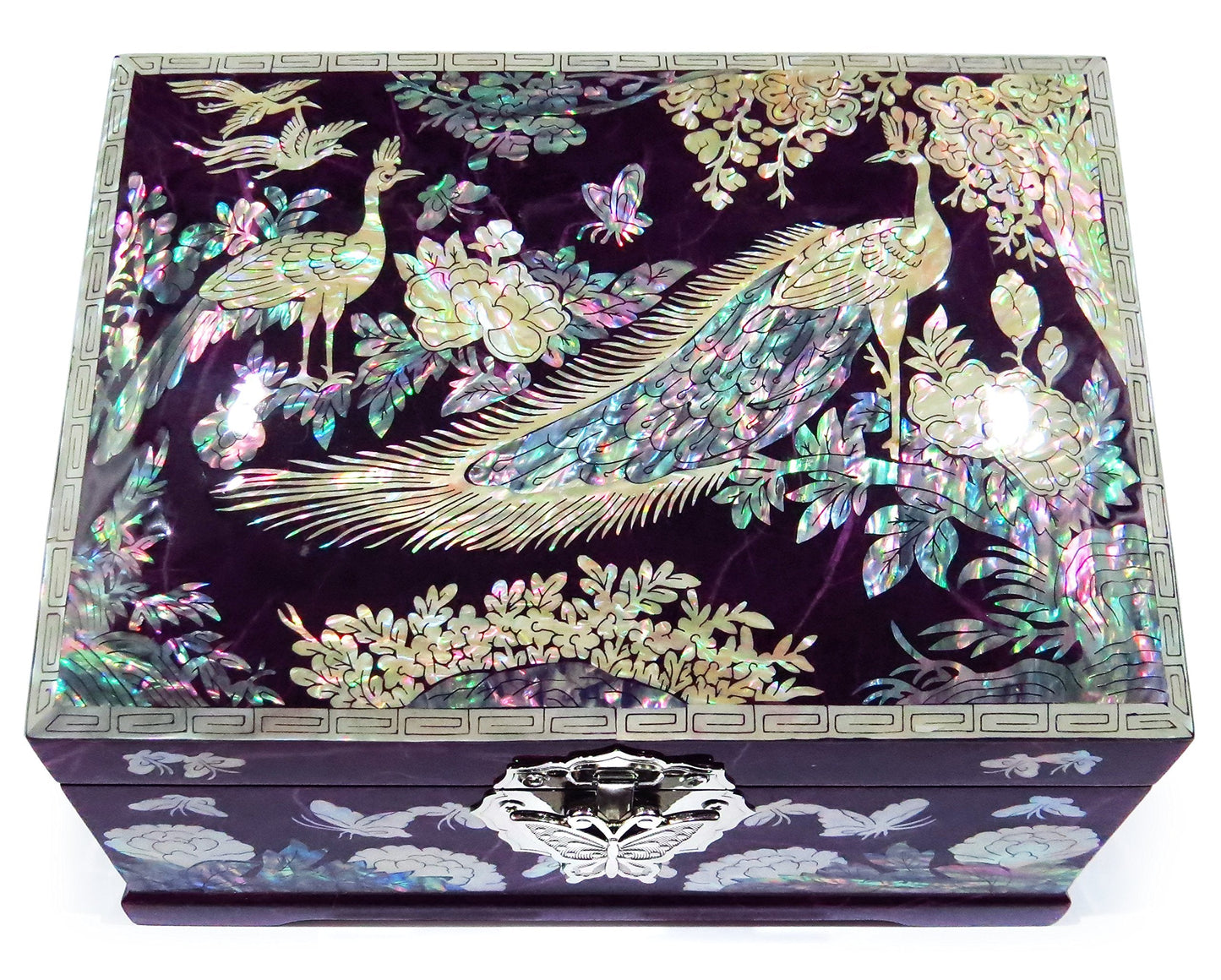 MADDesign Mother of Pearl Jewelry Box Multilevel Peacock Design