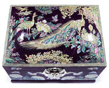 MADDesign Mother of Pearl Jewelry Box Multilevel Peacock Design