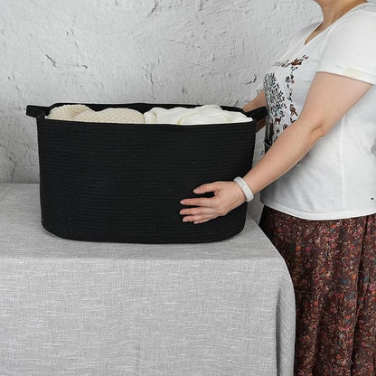 Large Rectangle Blankets Basket Living Room 22"x17"x12" Woven Cotton Rope
