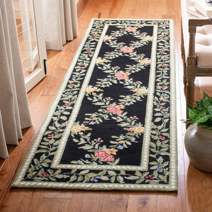 SAFAVIEH Chelsea Collection Runner Rug - 2'6" x 12', Black, Hand-Hooked French Country Wool, Ideal for High Traffic Areas in Living Room, Bedroom (HK60B)