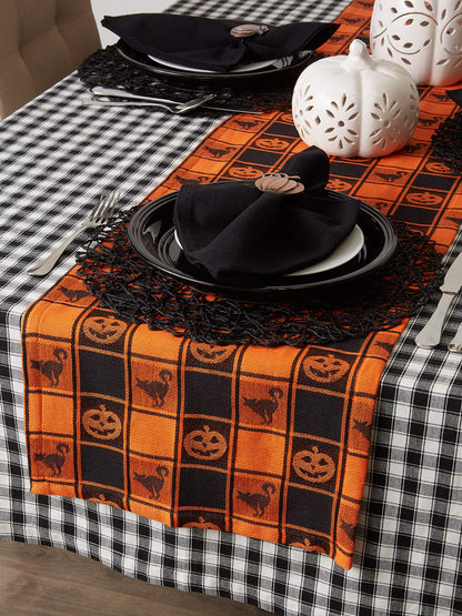 DII Halloween Party Tabletop Decor, Reusable & Machine Washable Cotton Fabric, Table Runner, 14x72, Orange & Black Buffalo Check