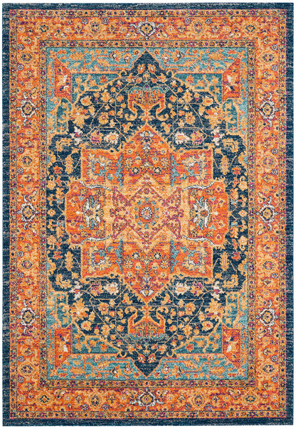 SAFAVIEH Evoke Collection 4' x 6' Blue/Orange EVK275C Oriental Medallion Distressed Non-Shedding Living Room Bedroom Accent Rug