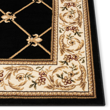 Patrician Trellis Black French European Formal Traditional (5'3" x 7'3") Area Rug Stain Fade Resistant Shed Free Modern Contemporary Floral Transitional Thick Soft Plush Living Dining Room Rug