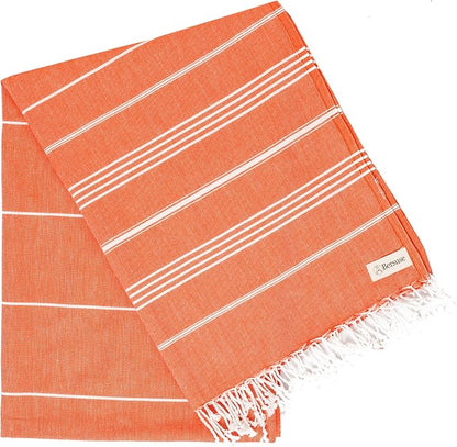 Bersuse Towels Anatolia XL Beach Blanket Throw Blanket Turkish Towel 100% Cotton Extra-Large Quick-Dry Lightweight Premium Peshtemal Towel - 61x82 Inches, Dark Orange (Set of 6)