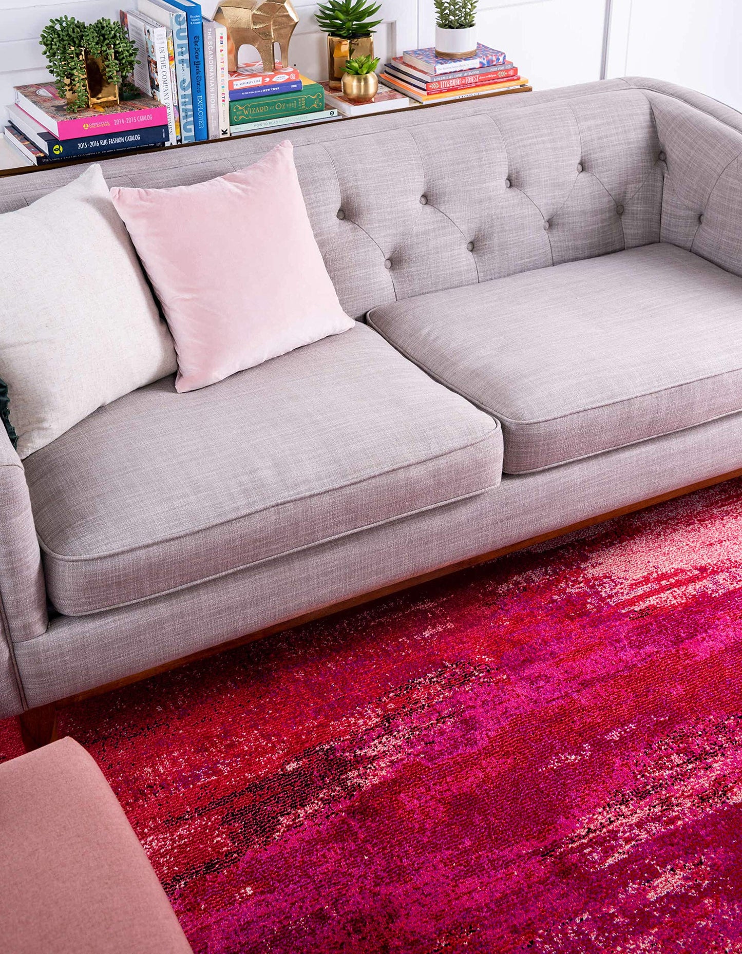 Unique Loom Jardin Collection Colorful, Vibrant, Abstract Watercolor Area Rug (5' 0 x 8' 0 Rectangular, Pink/ Red)