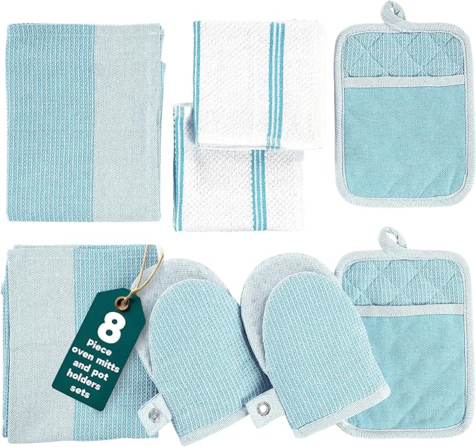 Casa Platino Oven Mitts and Pot Holders Sets, 8-Piece – 500°F Heat Resistant