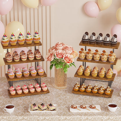Emfogo Wooden Cupcake Display Stand, 4 Tier Rectangular Tiered Dessert Stands, Cupcake Display Risers for Vendor Booth Dessert Table Party Wood Serving Tray for Cup Cake Cookie Food (1 Pack)
