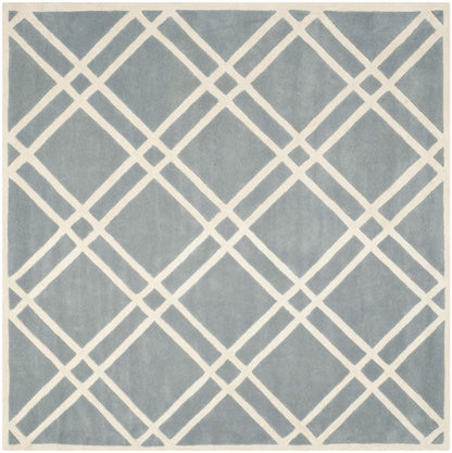 SAFAVIEH Chatham Collection Area Rug - 7' Square, Blue & Ivory, Handmade Diamond Lattice Wool, Ideal for High Traffic Areas in Living Room, Bedroom (CHT740B)