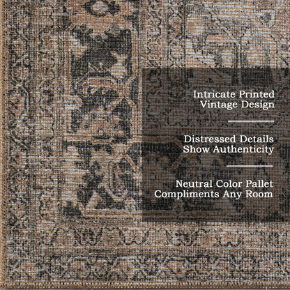 Nuloom Hillstone Collection Deidra Light Brown/Ivory, 6'7" x 9', Vintage Medallion, Soft and Cozy, High Traffic, Stain Resistant, Easy Clean, Durable Area Rug for Bedroom, Living Room, Dining, Foyer