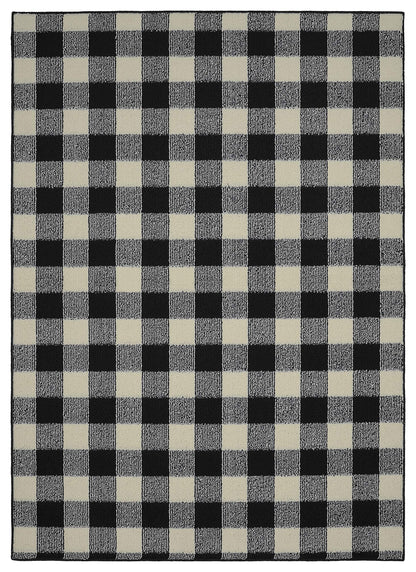 Garland Rug Country Living – Checkered Buffalo Plaid Design, Non-Slip Rubberback, Traditional 5x7 Area Rug for Living Room, Bedroom, Kitchen, Dining Room, Nursery,Black/Ivory