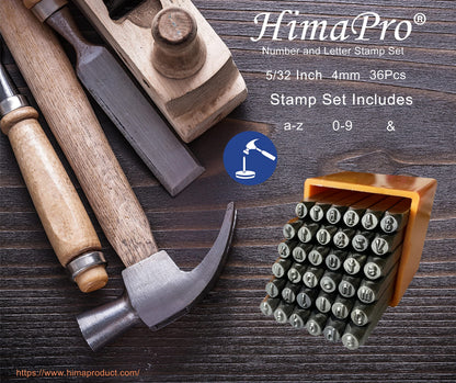 HimaPro Number and Letter Stamp Set 36 PCs Lowercase Industrial Grade Letters 'a'-'z', '&', '0'-'9' in a Plastic Box(4mm - 5/32 Inch)