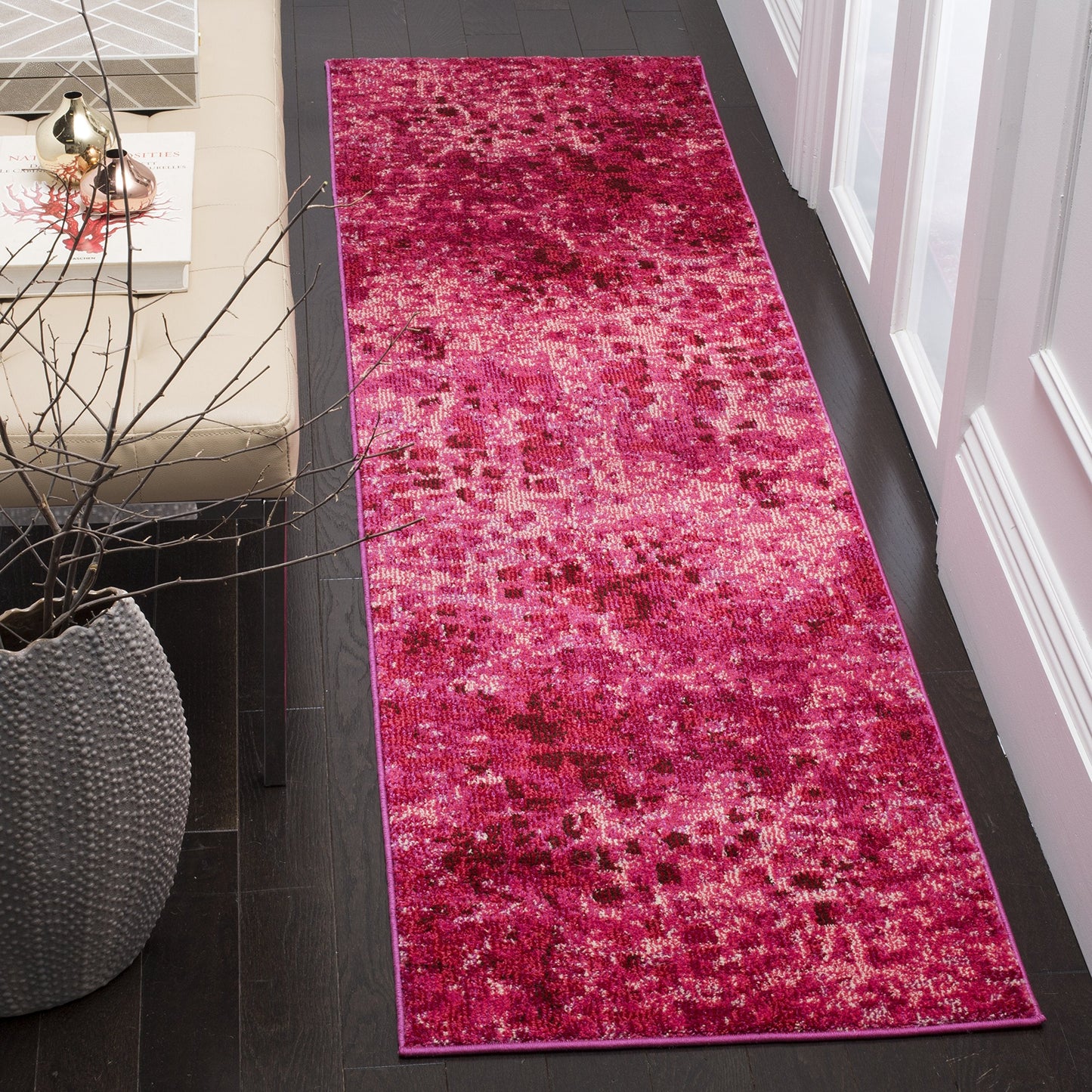 SAFAVIEH Monaco Collection Runner Rug - 2'2" x 8', Fuchsia, Boho Chic Abstract Watercolor Design, Non-Shedding & Easy Care, Ideal for High Traffic Areas in Living Room, Bedroom (MNC225F)