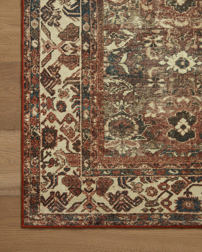 Loloi Magnolia Home by Joanna Gaines Banks Collection BAN-04 Brick/Ivory 5'-0" x 7'-6", .13" Pile Height, Machine Washable, Area Rug