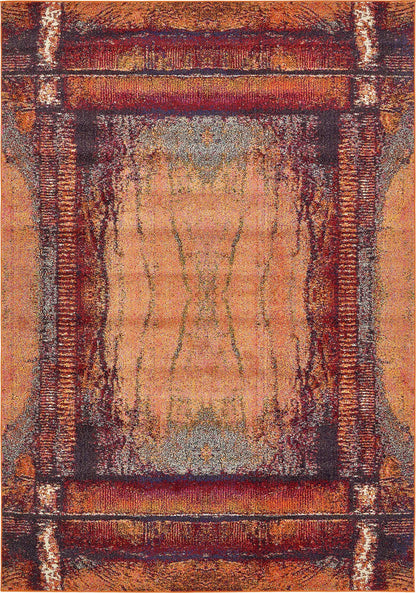 Unique Loom Estrella Collection Rustic, Distressed, Modern, Abstract Area Rug (7' 0 x 10' 0 Rectangular, Orange/Black)