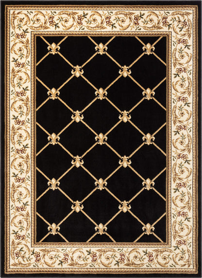 Patrician Trellis Black French European Formal Traditional (5'3" x 7'3") Area Rug Stain Fade Resistant Shed Free Modern Contemporary Floral Transitional Thick Soft Plush Living Dining Room Rug