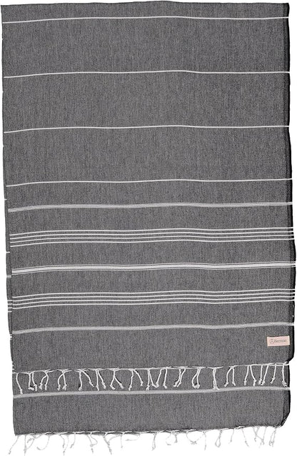 Bersuse Towels Anatolia XL Beach Blanket Throw Blanket Turkish Towel 100% Cotton Extra-Large Quick-Dry Lightweight Premium Peshtemal Towel - 61x82 Inches, Black