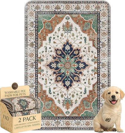 Washable Pee Pads for Dogs,Great Urine Absorbent Reusable Puppy Training Pads,Waterproof,Leak-Proof & Non-Slip Potty Pads for Whelping,Crate,Playpen,Bed.(Dark Teal Floral,24"x36")