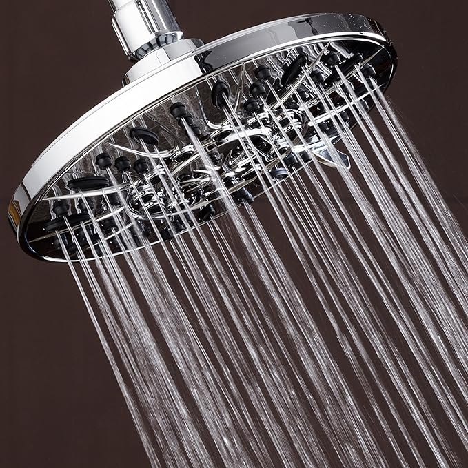 AquaDance Chrome High Pressure 6-Setting, 7" Rainfall Shower Head – Tested to Meet US Quality Standards, Angle-Adjustable, with Tool-Free Installation Finish – 1.8 GPM