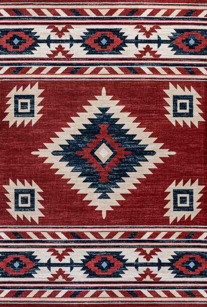 JONATHAN Y Medallion Southwestern Indoor Area Rug 4X6 Red/Navy/Cream, Serape for Living Room, Bedroom, Kitchen, Office, Easy-Cleaning, High Traffic, Pet-Friendly, Non-Shedding SWC100A-4