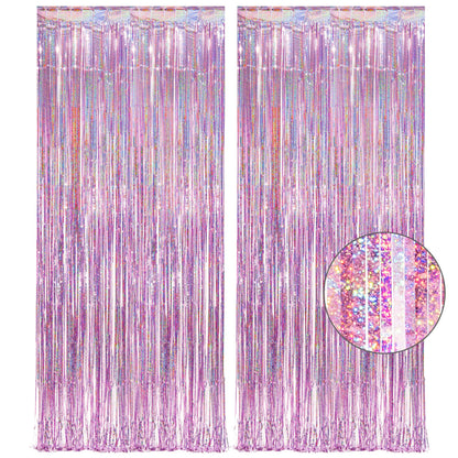 Pink Tinsel Curtain Party Backdrop - GREATRIL Foil Fringe Curtain Lilac Pink Party Streamers for Birthday Girl Themed Party Decorations - 2 Packs