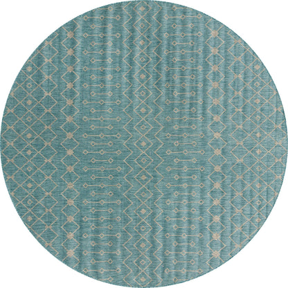 Unique Loom Outdoor Trellis Collection Area Rug - Tribal Trellis (10' 8" Round, Aqua/ Ivory)