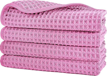 POLYTE 430 GSM Microfiber Lint Free Washcloth Face Towel, 13 x 13 in, 4 Pack