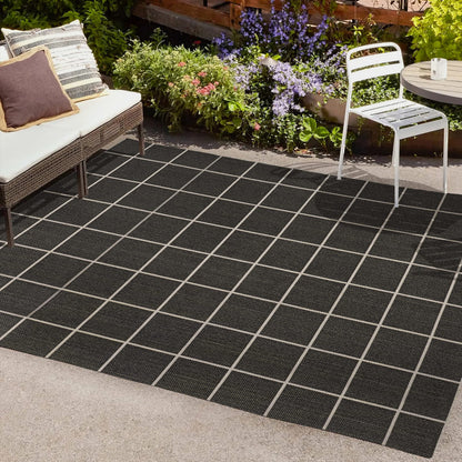 JONATHAN Y Grid Squares Indoor Outdoor Area Rug 3X5 Black/Cream, Modern for Backyard, Patio, Porch, Easy-Cleaning, High Traffic, Pet-Friendly, Non-Shedding (SMB200B-3)