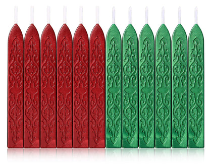 Yoption 12 Pcs Sealing Wax Sticks with Wicks, Antique Metallic Green Red Totem Fire Manuscript Seal Wax for Wax Seal Stamp (Metallic Green+Metallic Red)