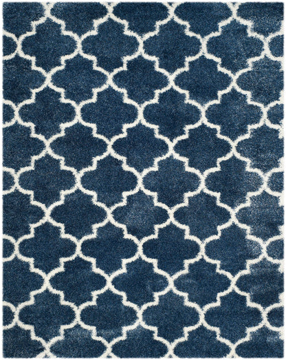 SAFAVIEH Area Rug 8x10 - Montreal Shag Collection - Large - Blue & Ivory, Trellis Pattern, Non-Shedding & Easy Cleaning, Ultra Plush Thick Pile, Ideal for Living Room, Bedroom, Dining Space (SGM832A)