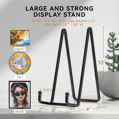 IPAME 10 Inch Large Plate Stands for Display - Metal Plate Holder Display Stand + Small Easels Picture Stand for Book, Platter, Plaque, Photo Frame, Tabletop Art (2 Pack)