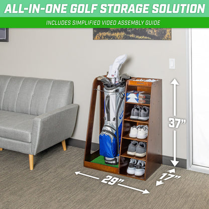 GoSports Premium Wooden Golf Bag Organizer and Storage Rack - Choose Your Style