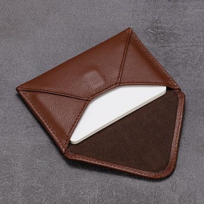 HISCOW Envelope Business Card Case with Magnet Closure - Italian Calfskin (Coffee)