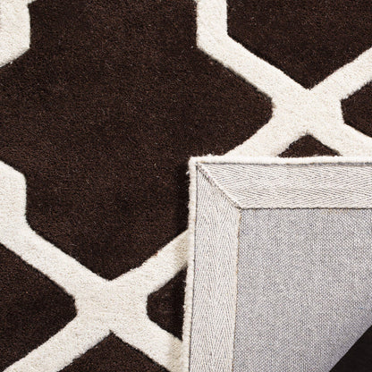 SAFAVIEH Chatham Collection 3' x 5' Dark Brown / Ivory CHT735R Handmade Trellis Premium Wool Area Rug