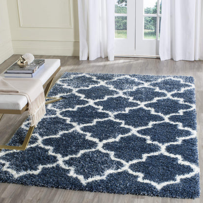 SAFAVIEH Area Rug 8x10 - Montreal Shag Collection - Large - Blue & Ivory, Trellis Pattern, Non-Shedding & Easy Cleaning, Ultra Plush Thick Pile, Ideal for Living Room, Bedroom, Dining Space (SGM832A)