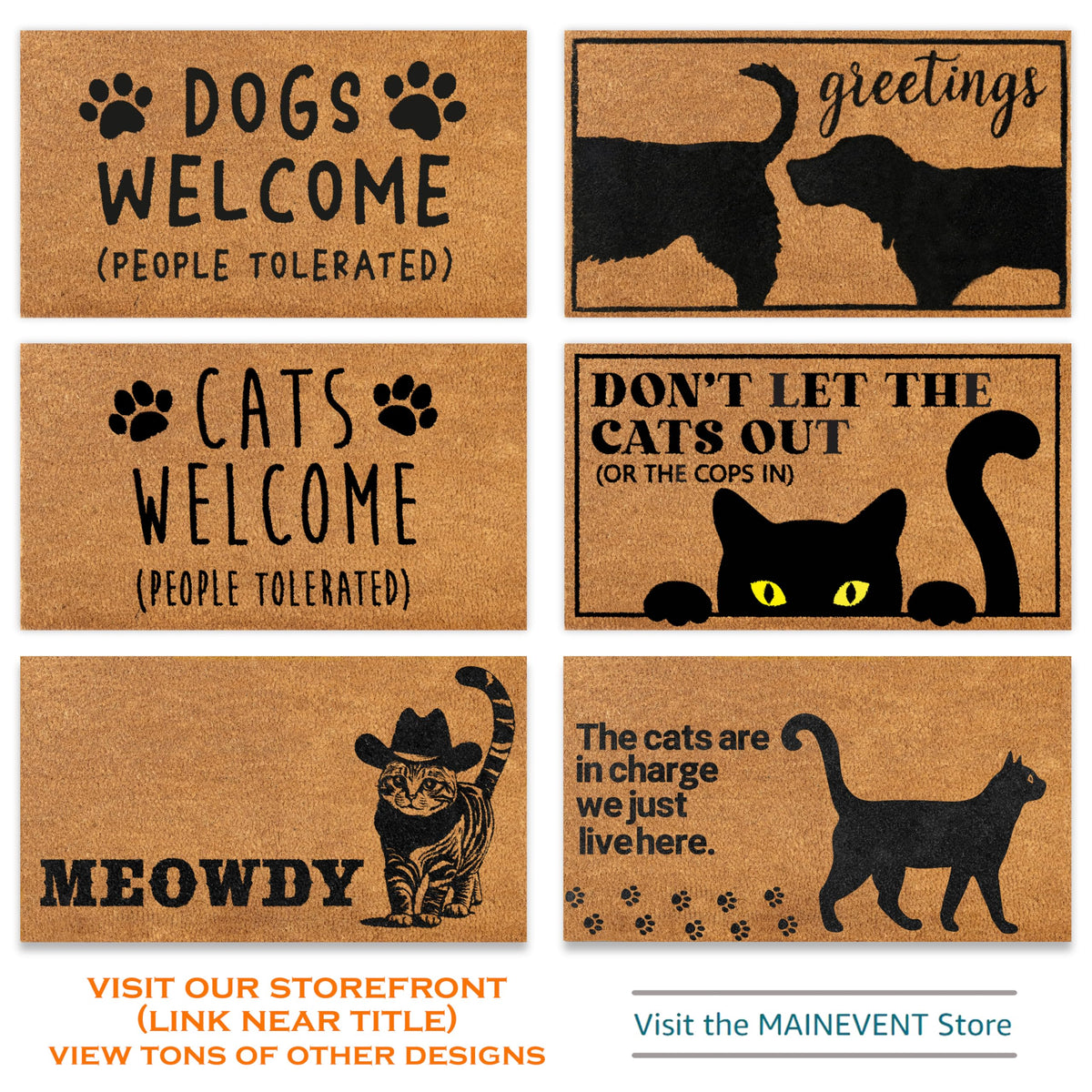 MAINEVENT Meowdy Doormat 30x17 Inch, Cat Front Door Mat for Covered Outdoor Area, Black Cat Welcome Mats for Front Door Gift, Coir Outdoor Doormat