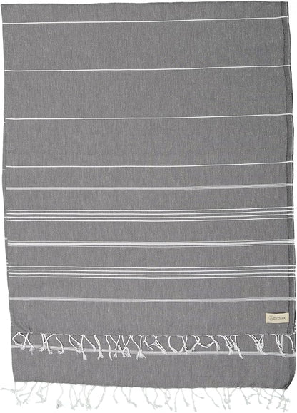 Bersuse Towels Anatolia XL Beach Blanket Throw Blanket Turkish Towel 100% Cotton Extra-Large Quick-Dry Lightweight Premium Peshtemal Towel - 61x82 Inches, Anthracite