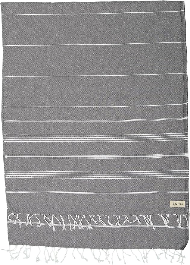 Bersuse Towels Anatolia XL Beach Blanket Throw Blanket Turkish Towel 100% Cotton Extra-Large Quick-Dry Lightweight Premium Peshtemal Towel - 61x82 Inches, Anthracite (Set of 6)